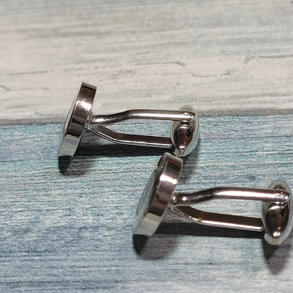 Round Green and silver Cufflinks.